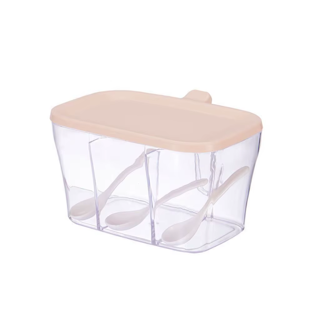 Boîte à épices simple en plastique à trois compartiments rose/bleu, pots de rangement pour épices, a