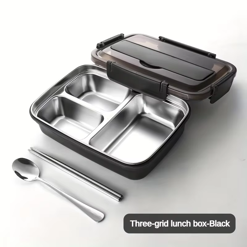 Boîte à déjeuner en acier inoxydable anti-fuite avec 3/4 compartiments – Récipient à Bento durable e