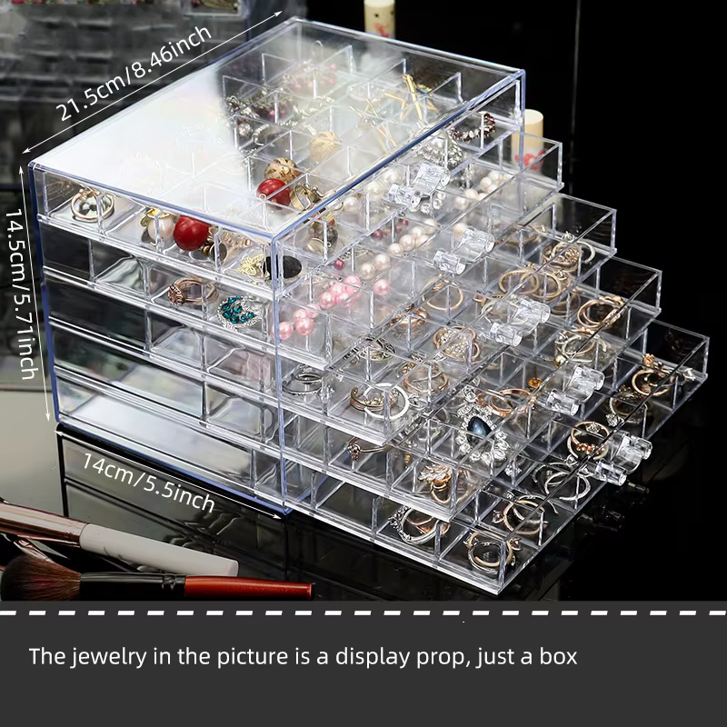 Boîte de Rangement Transparente pour Boucles d'Oreilles, Présentoir à Bijoux avec 5 Tiroirs, 120 Pet