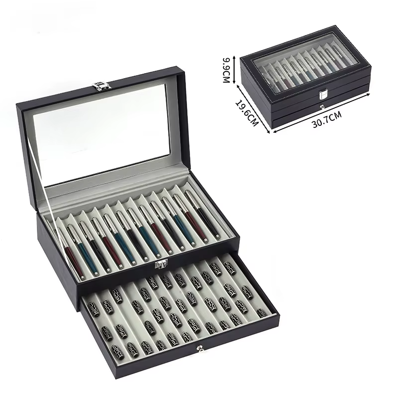 Boîte de rangement anti-poussière pour stylo noir de luxe de grande capacité, plaque d'affichage de 