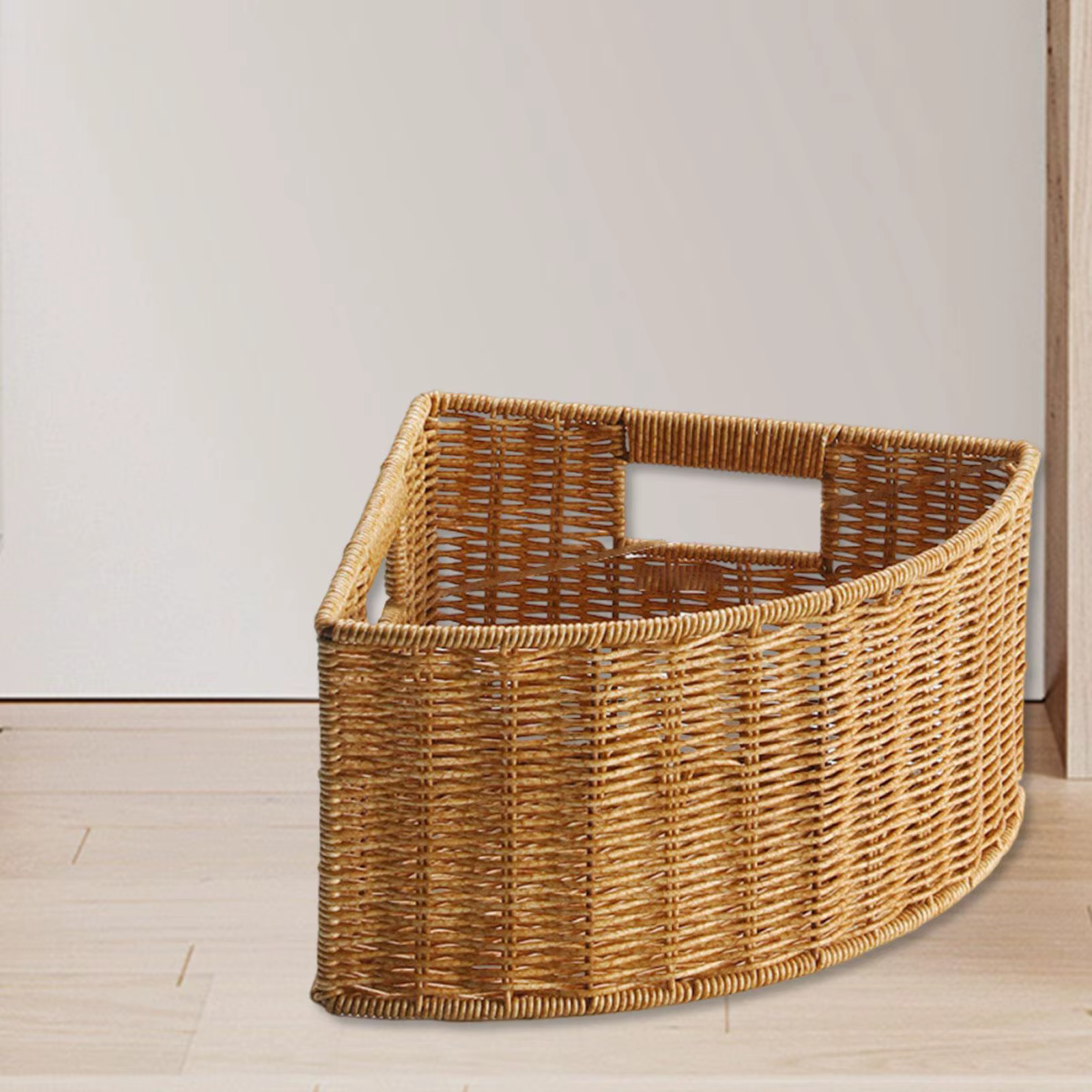 Panier de rangement d'angle tressé, organisateur compact grande capacité, boîte de rangement triangu