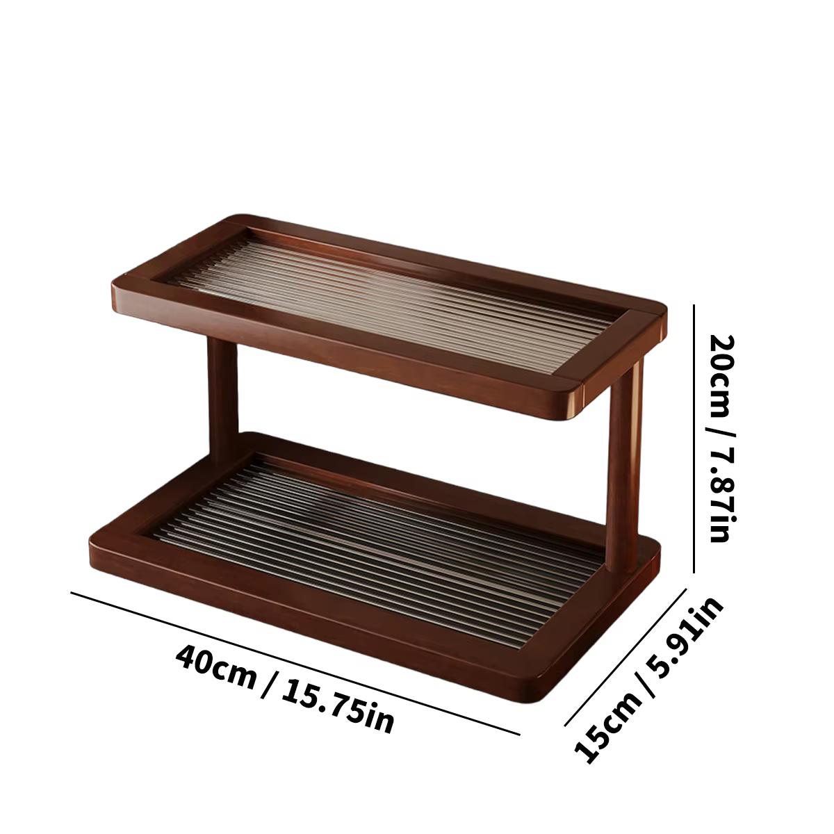 Étagère de comptoir en bambou à 2 niveaux avec fond en acrylique transparent, stockage de cosmétique