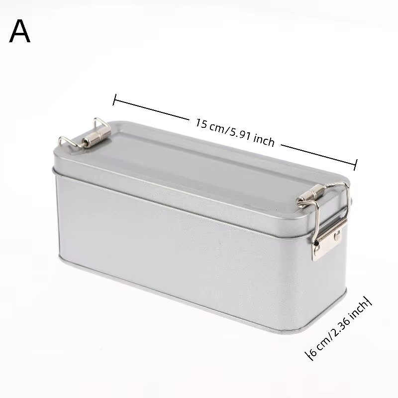 Boîte en fer blanc rectangulaire à boucle, boîte de rangement en métal avec couvercle, boîte d'embal