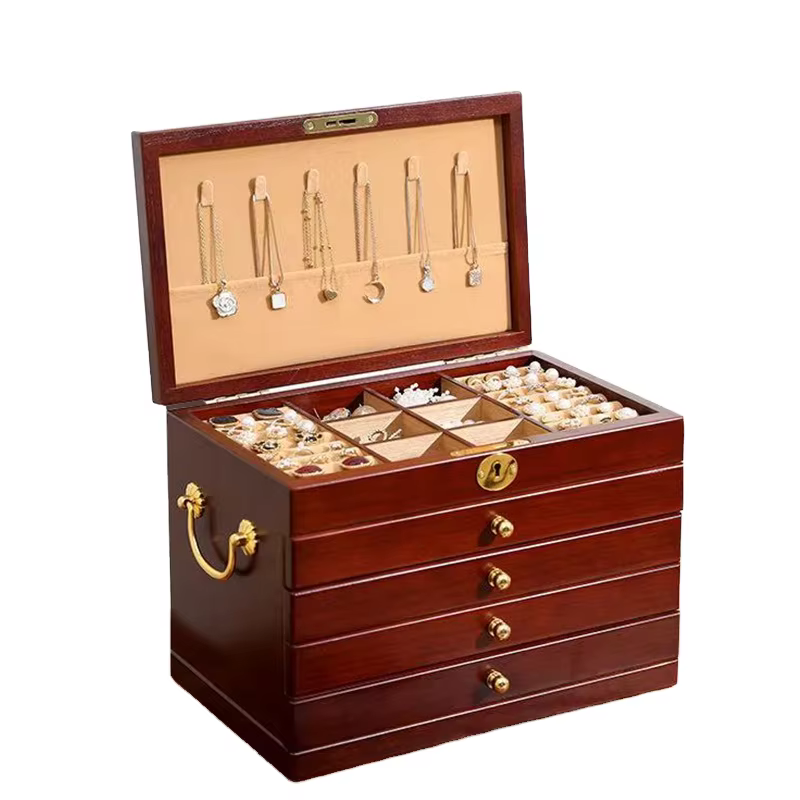Boîte à bijoux en bois massif, avec emballage en mousse pour l'expédition, capacité 6-10L, modèle él