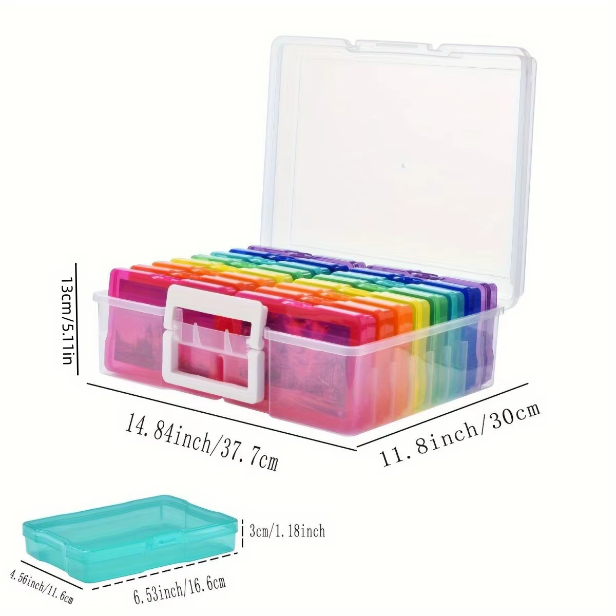 Lot de 16 boîtes de rangement pour photos en plastique transparent avec couvercles à charnières – Gr