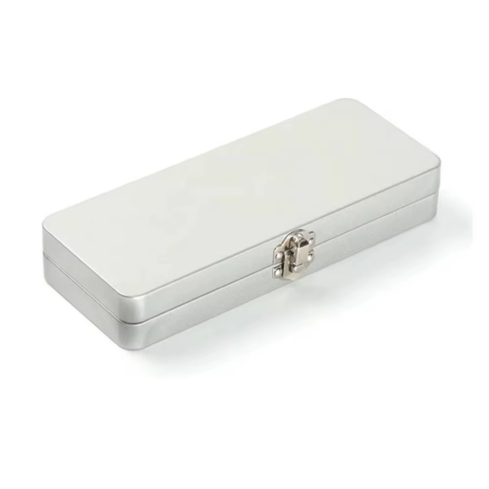 Boîte de rangement rectangulaire en métal, boîte à boucles en fer argenté, couvercle rabattable avec