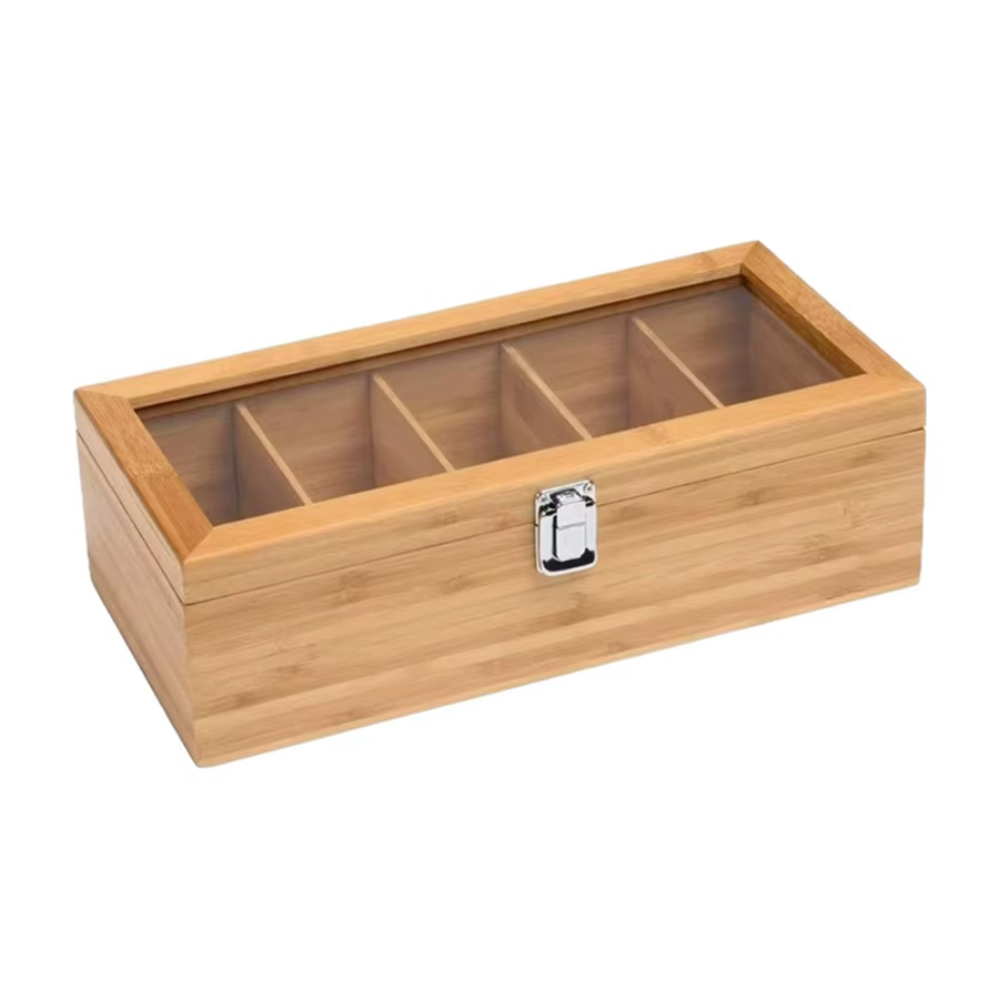 Boîte de rangement de sachets de thé en bambou, support de sachets de thé Portable avec 5 compartime