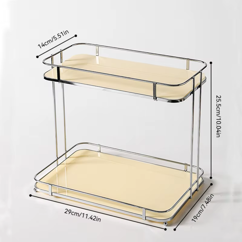Étagère de bureau double couche, Présentation et rangement, Sans montage, Fer + acrylique, Étagères