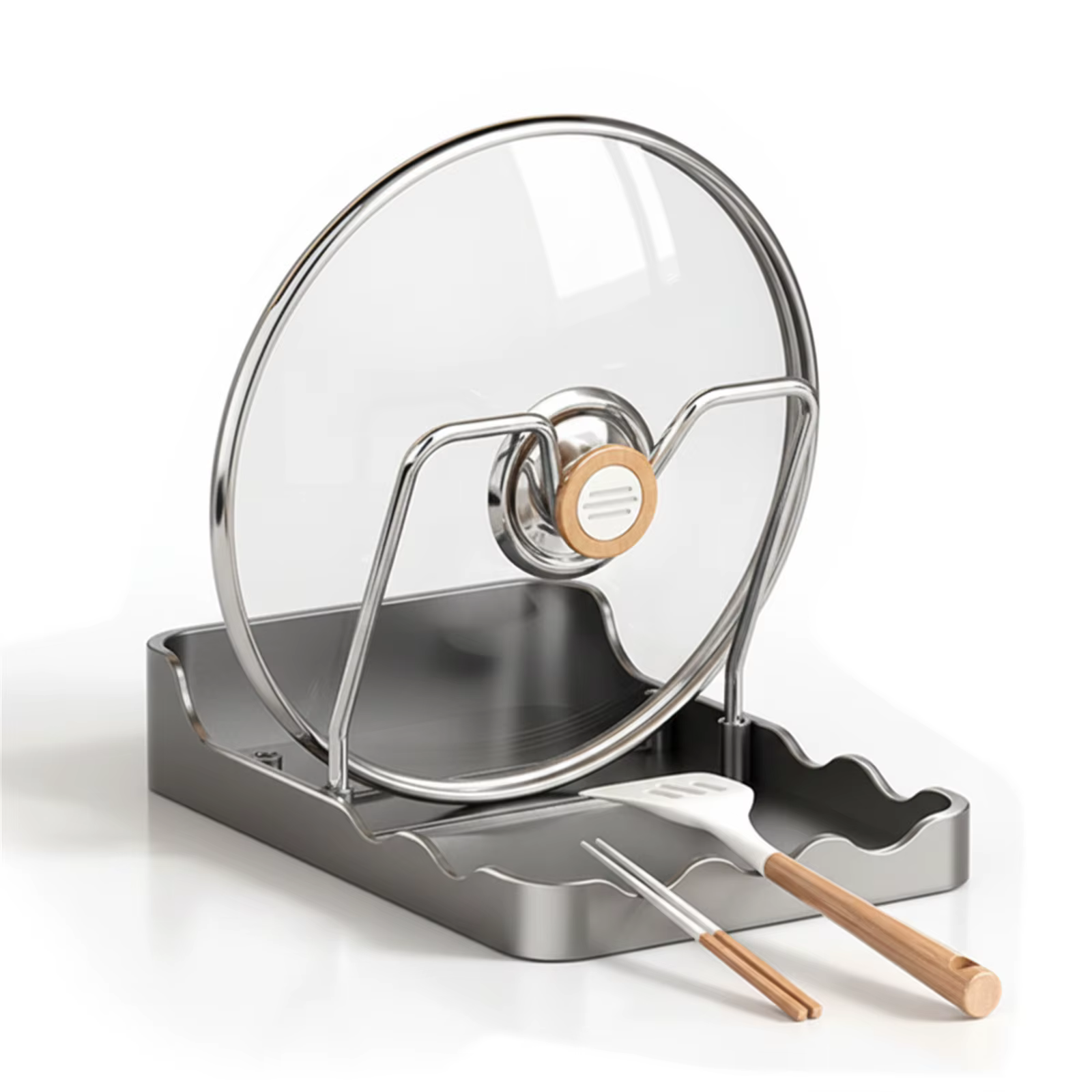 Support de rangement multifonctionnel pour couvercles de casseroles en acier inoxydable avec plateau