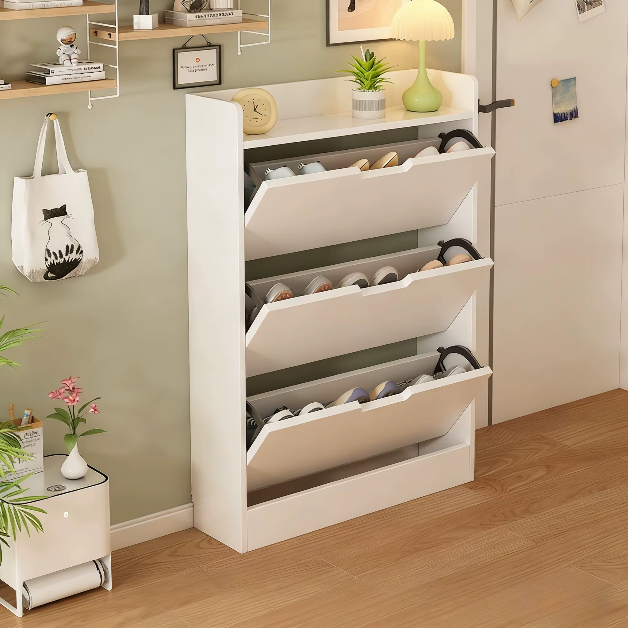 Armoire à chaussures multifonctionnelle en bois, armoire de rangement étroite de grande capacité, ét