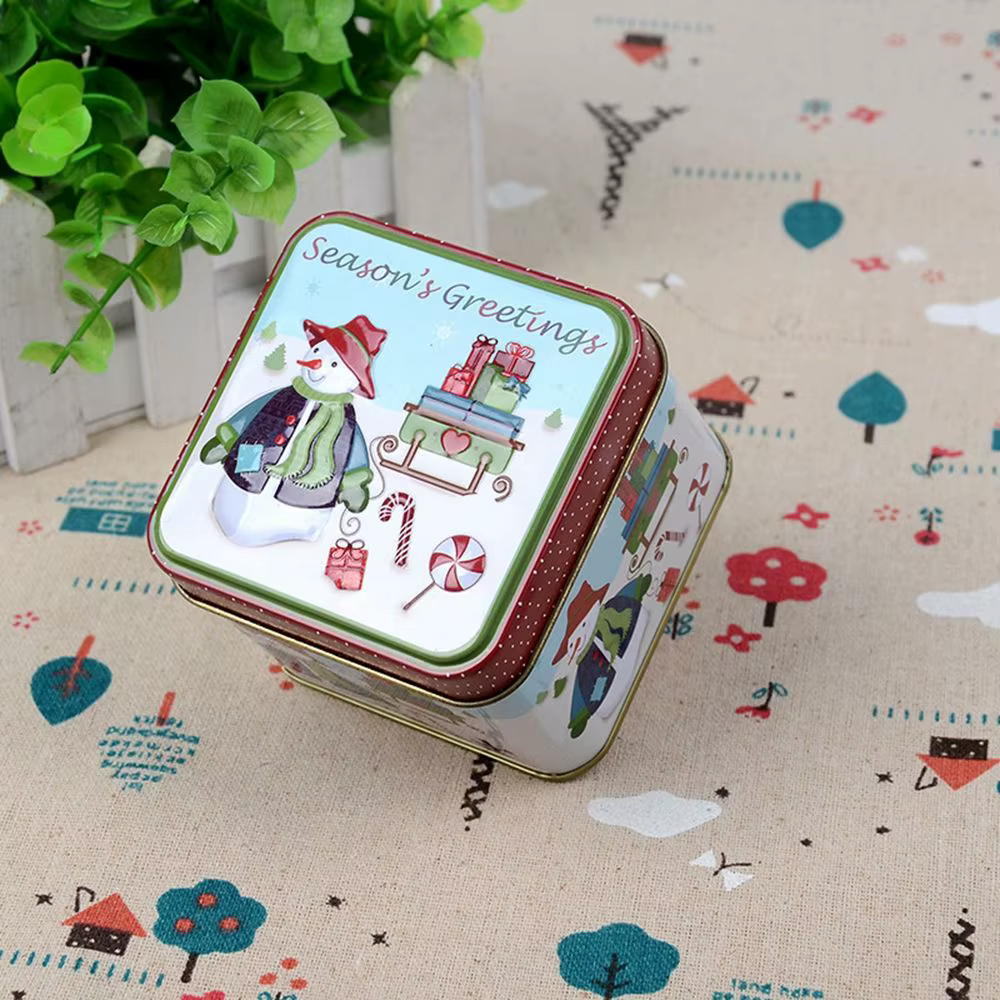 Boîte de rangement de bonbons en fer blanc, dessin animé de noël, pot de bonbons, boîte de bonhomme 