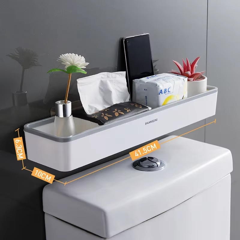 Armoire de rangement murale pour toilettes, support de salle de bain multifonctionnel sans poinçon, 