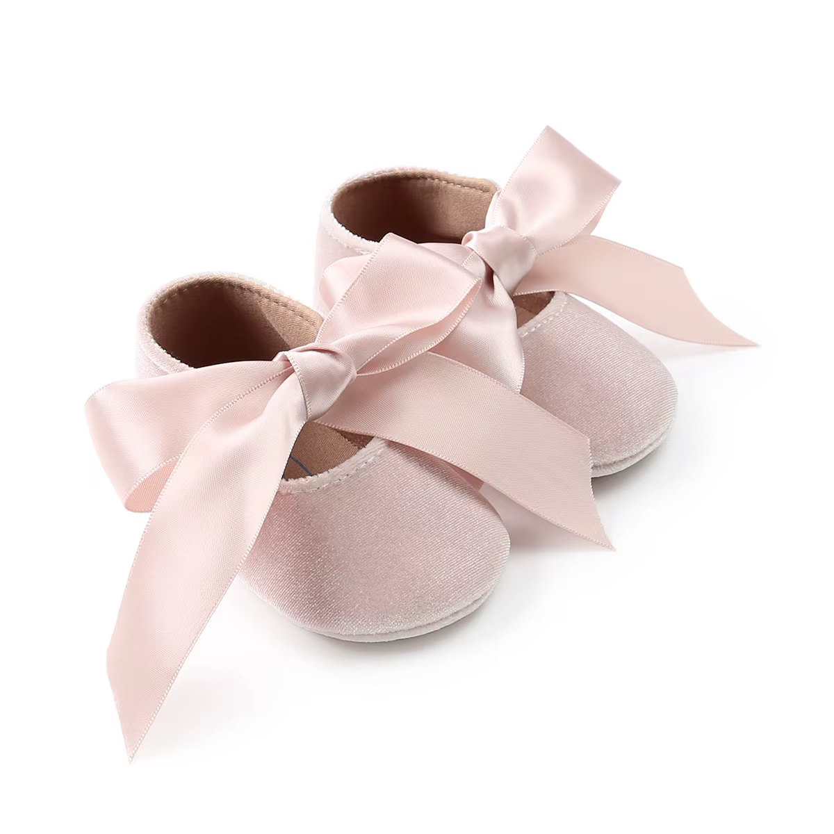 Chaussures pour nouveau-né fille, mocassins avec ruban et nœud papillon, semelle antidérapante en ca