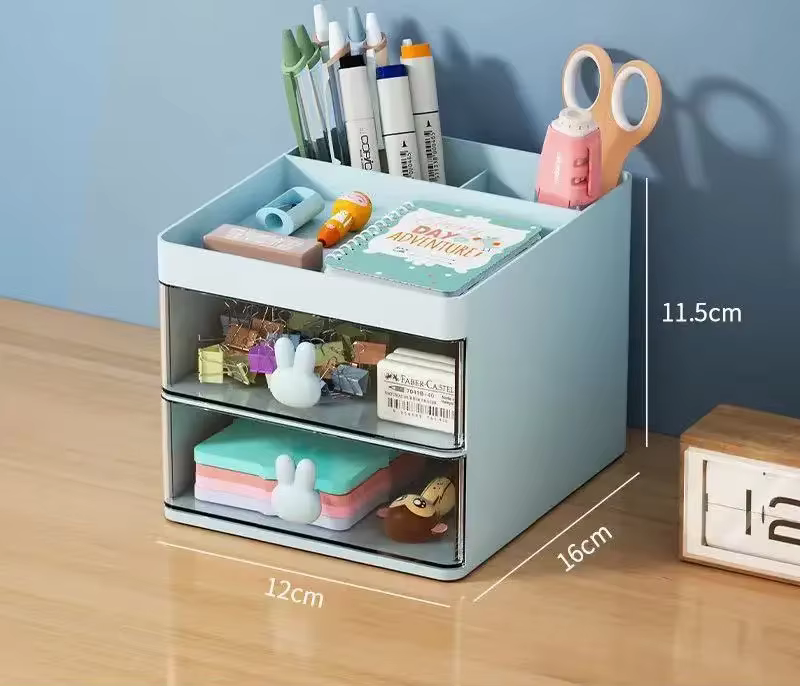 Boîte de rangement transparente avec poignée en forme de lapin, organisateur de bureau pour papeteri