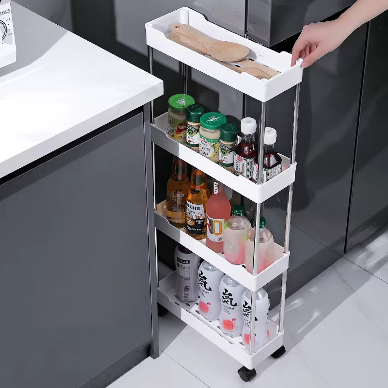 Étagère de rangement mobile à 3/4 niveaux, chariot utilitaire roulant, étagère de rangement pour cui