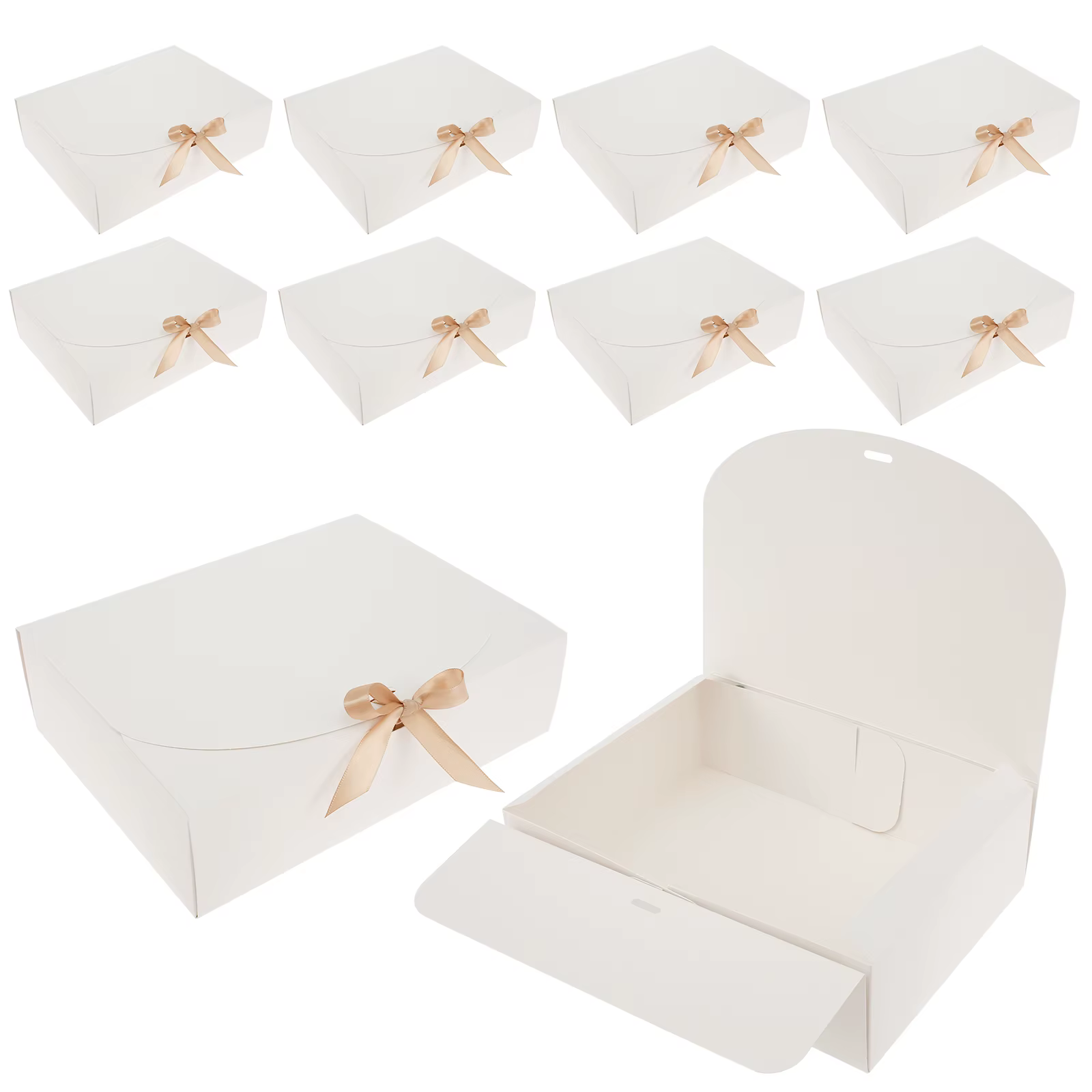 Coffrets cadeaux avec couvercles et ruban en papier, 10 pièces, grande capacité, décoratifs pour fêt
