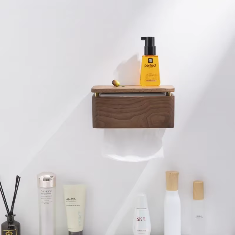 Boîte murale pour papier toilette, étagère en bois massif pour essuyage des mains, aucun trou nécess