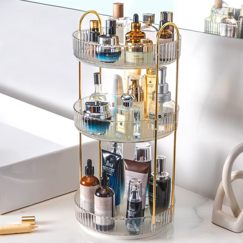 Organisateur de maquillage rotatif pour vanité à 3 niveaux, haute capacité pour soins de la peau, st
