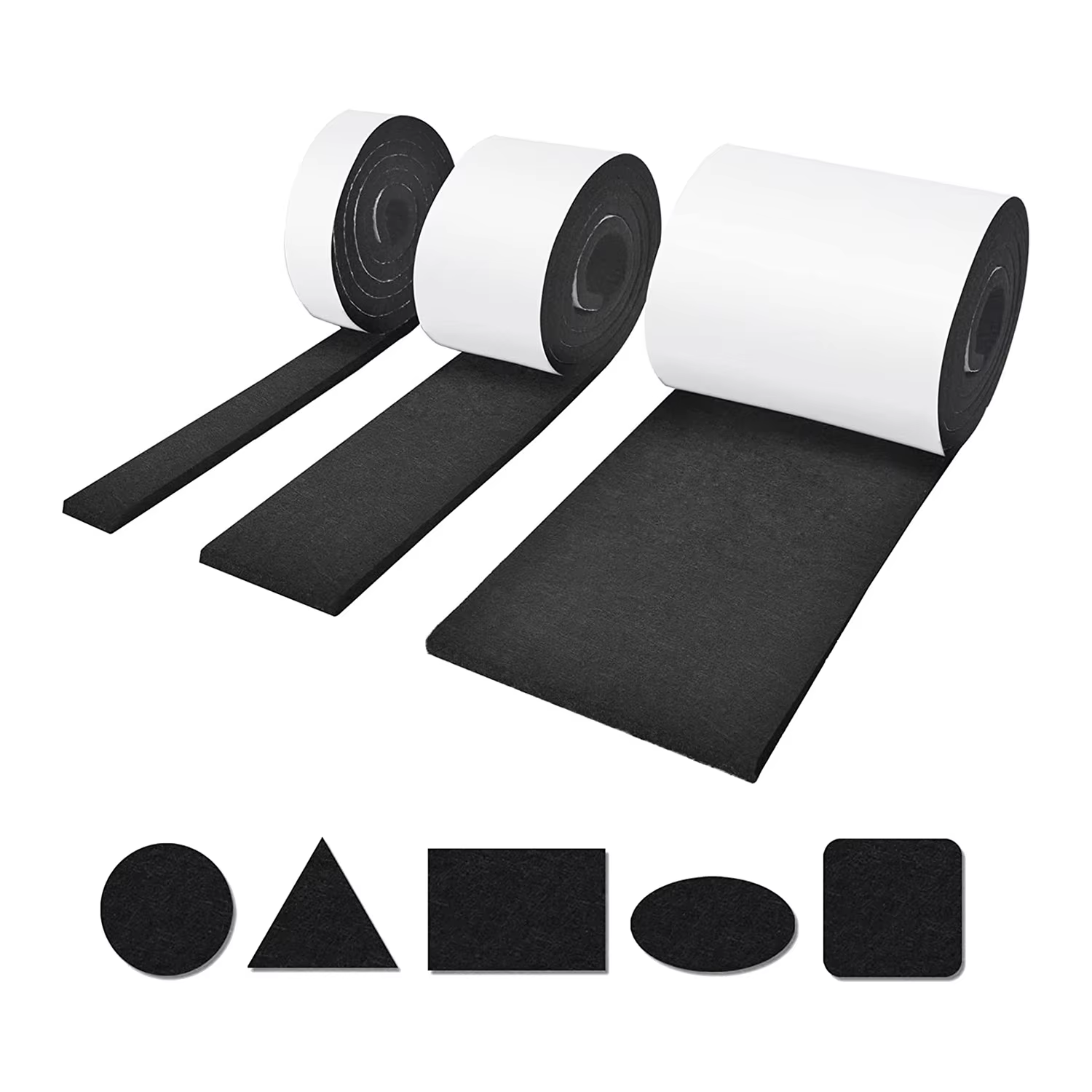 Ders foetaux en feutre auto-adhésifs pour chaises, 3 rouleaux, 100x10 cm, 100x5 cm, 100x2 cm, 5 mm