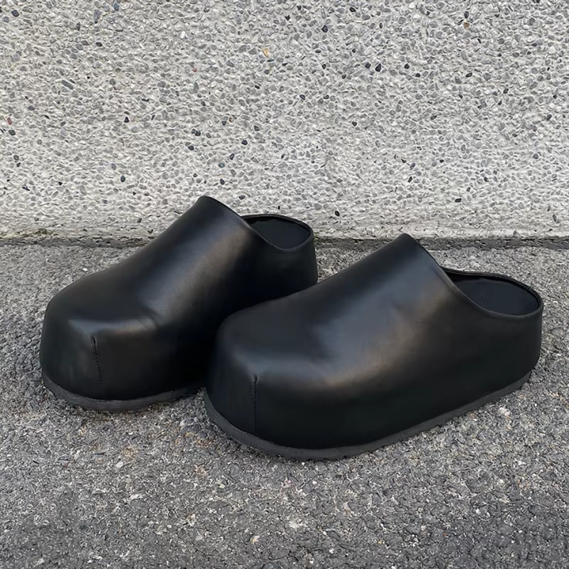Chaussures en cuir Boken noir pour hommes, pantoufles design à semelles épaisses, nouvelles mules d'