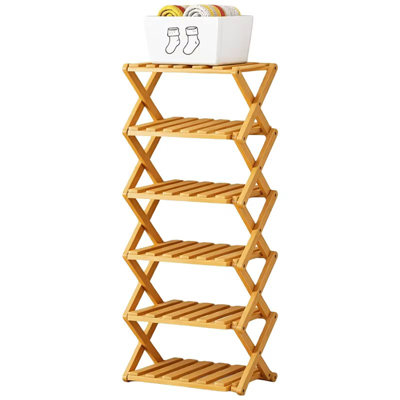 B84B - Étagère à chaussures multifonctionnelle à 6 niveaux en bambou, design sans assemblage, finiti