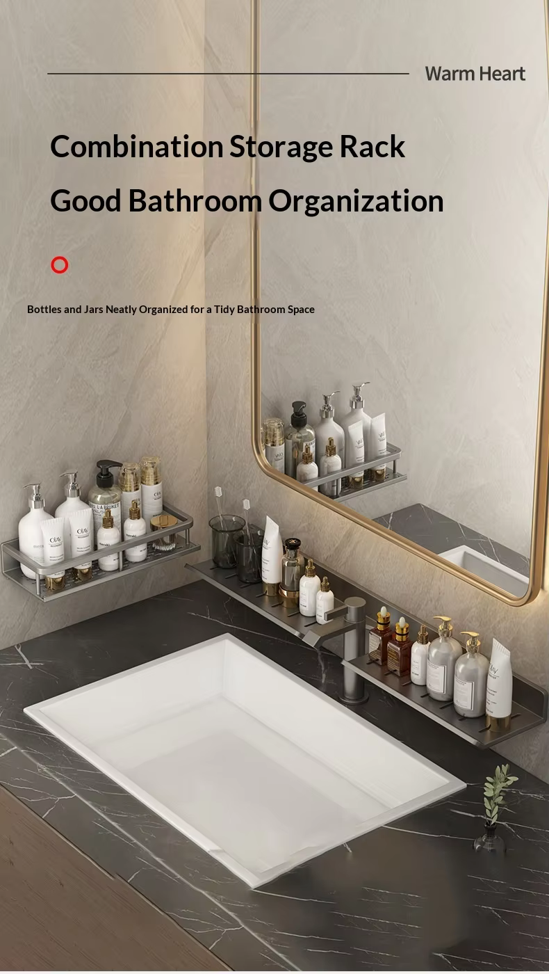 Étagère de salle de bain murale sans perçage avec miroir à ventouse pour lavabo et robinet