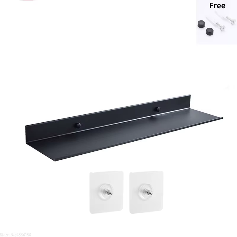 Étagère murale flottante noire pour cuisine, salle de bain, rangement, miroir, coins de douche en mé