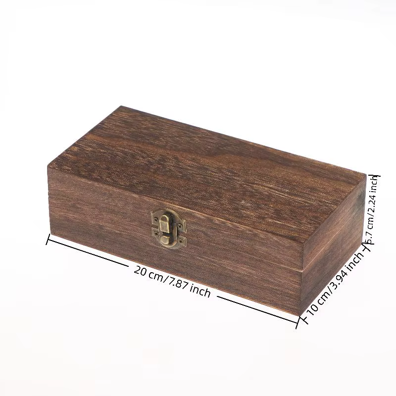 Boîtes en bois d'inspiration vintage avec couvercle, boîte de rangement carrée à charnières pour bij