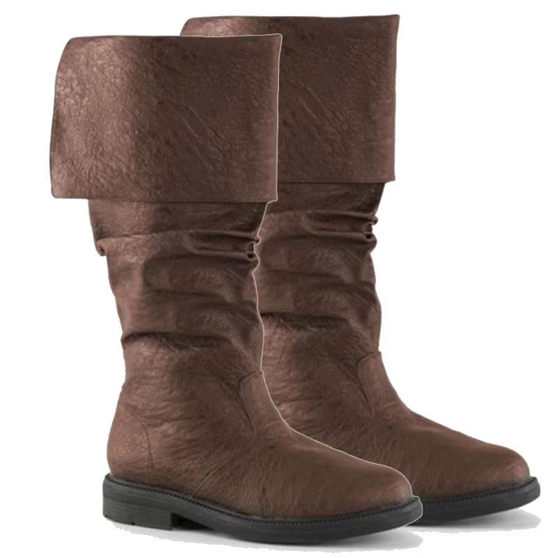 Chaussures en cuir pour hommes adultes médiévaux bottes longues bottes plates pour hommes bottes à p