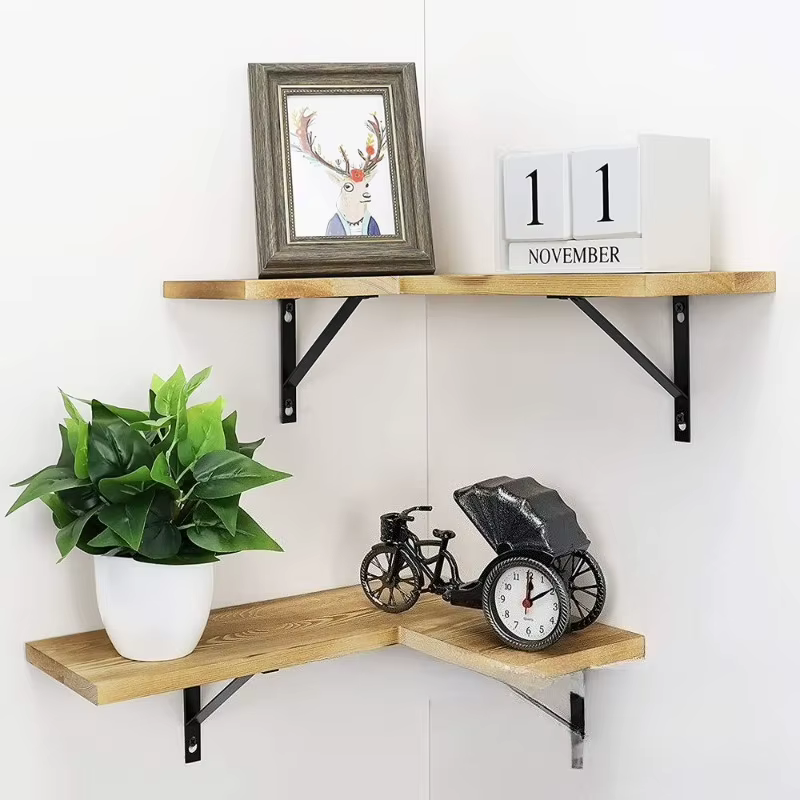 Étagères d'angle en bois en forme de L, prix d'usine, étagère murale d'angle pour salon, chambre à c