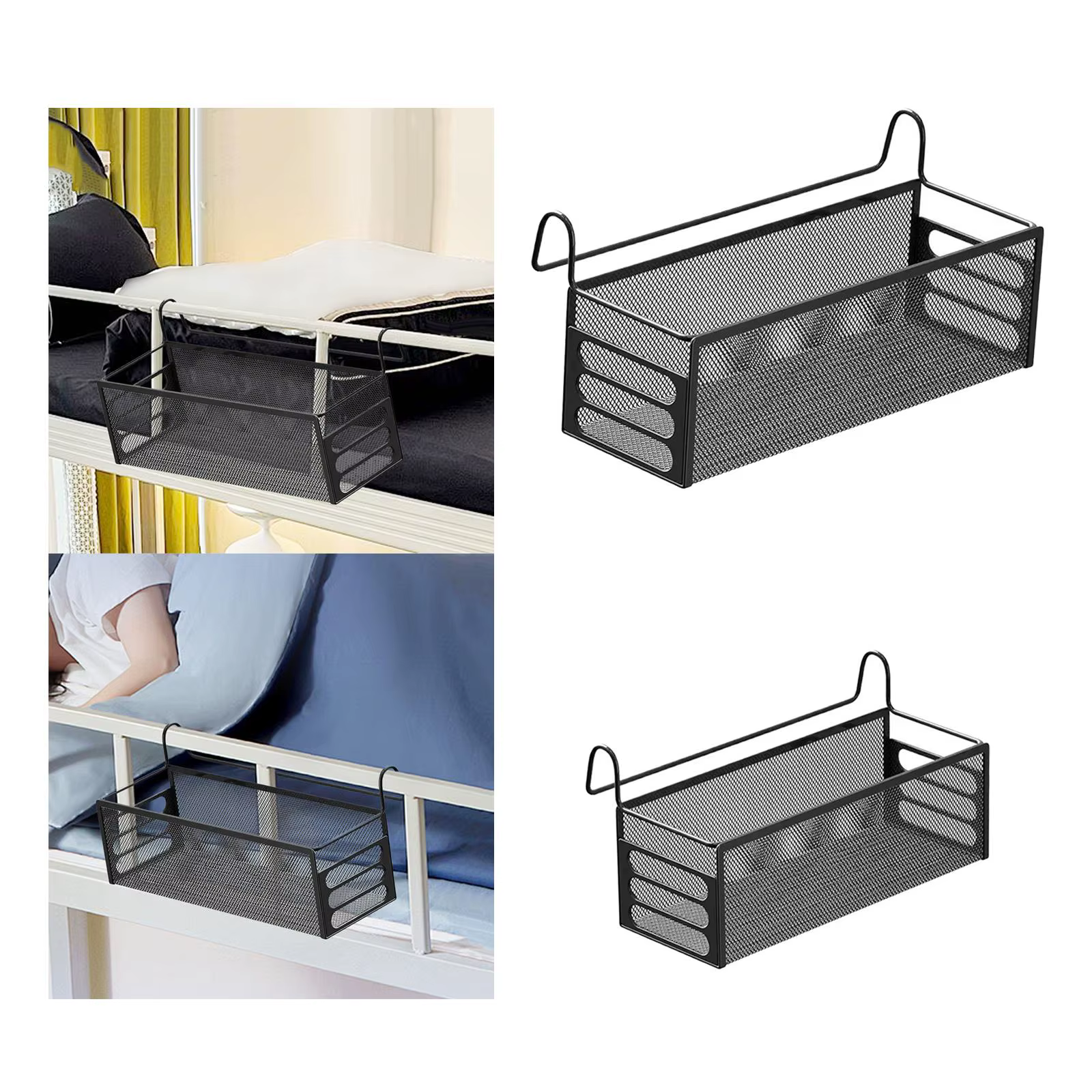 Panier de rangement suspendu en maille métallique, support organisateur pratique pour chevet sous le
