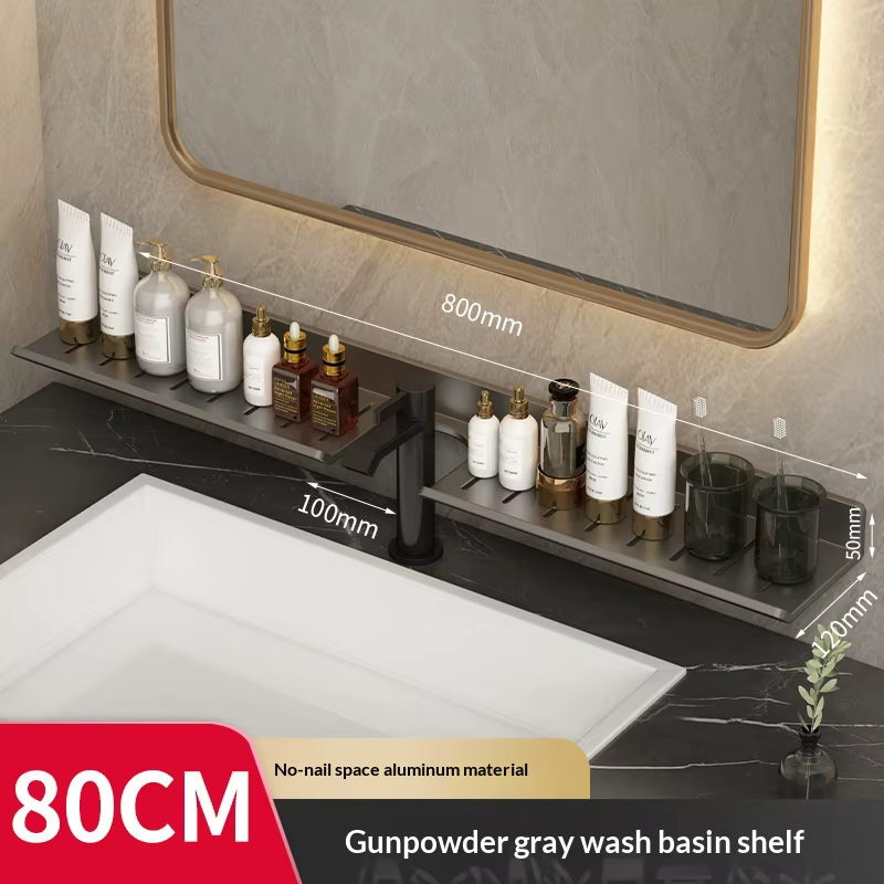 Miroir de salle de bain mural, sans perçage, en acier inoxydable, antirouille, organisateur d'évier,