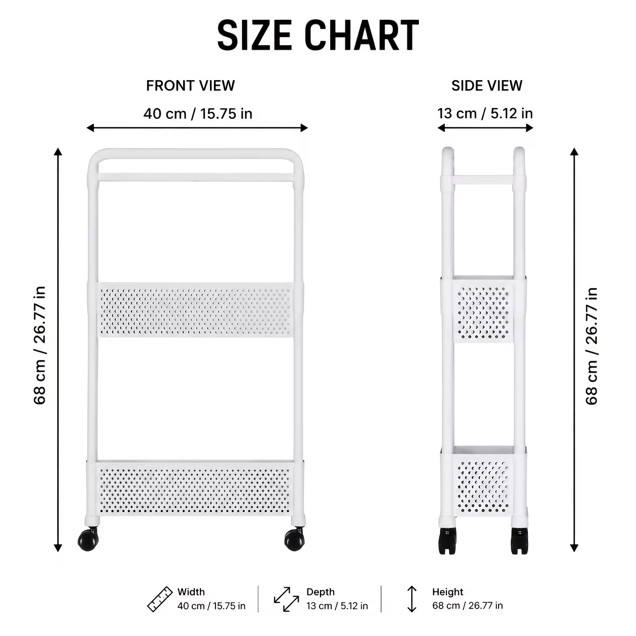 Étagère en plastique à 3 niveaux étroite de 5,12 po sur roulettes, noir mat/blanc, pour salle de bai