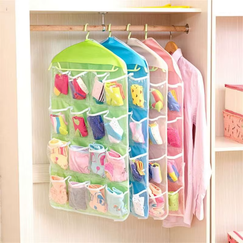 Support organisateur de rangement pour vêtements, Type suspendu, 16 grilles pour chaussettes, sous-v