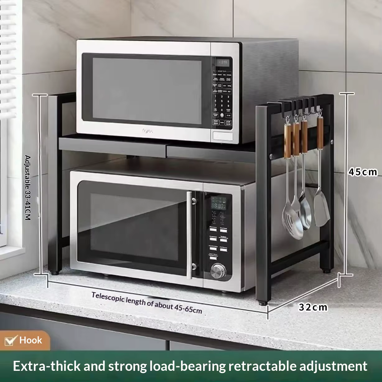 Support de rangement pour micro-ondes de cuisine de comptoir, étagère de bureau télescopique pour cu