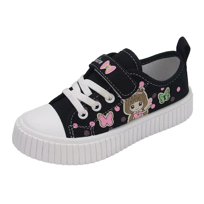 Chaussures en Toile pour Enfant de 3 à 15 Ans, Baskets Blanches et Noires, Souples et Décontractées,