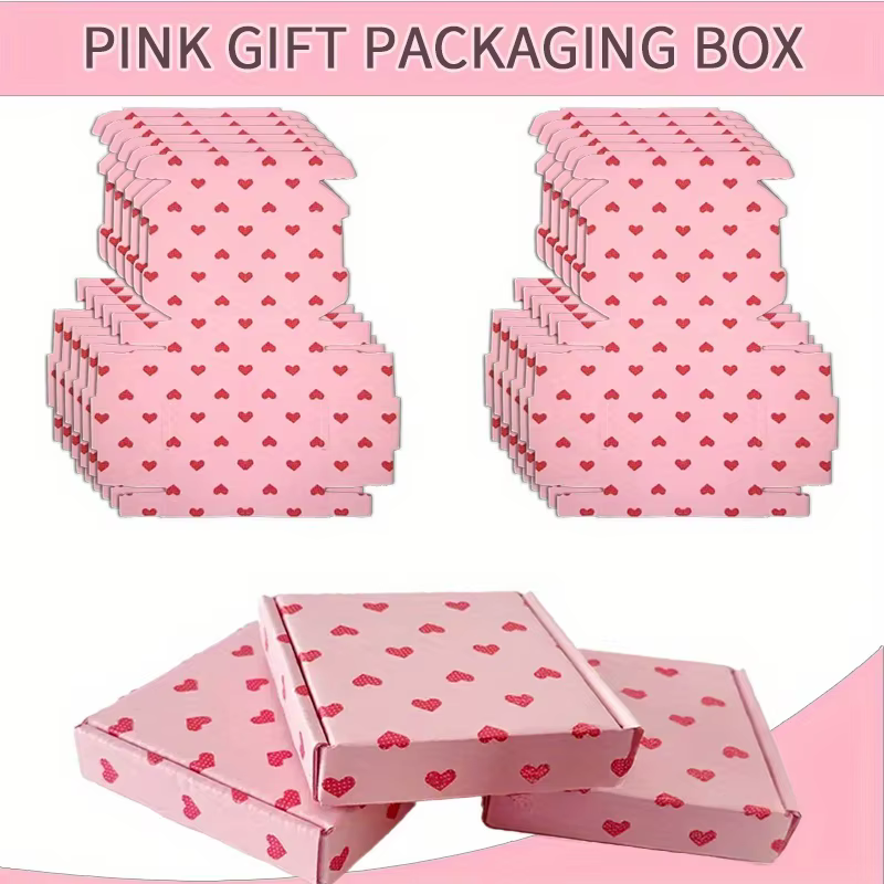 Boîte-cadeau à motif d'amour rose 20 pièces, boîte-cadeau décorative mignonne facile à assembler-boî