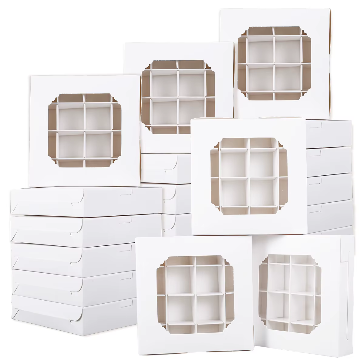 Boîtes à bonbons blanches vides avec Inserts, fenêtre transparente et séparateur pour chocolat sucré