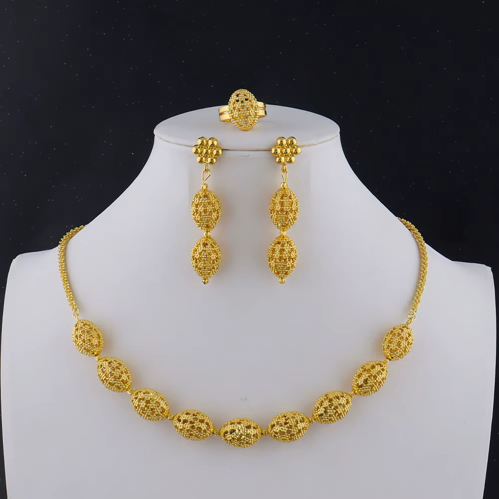 Ensemble de collier, boucles d'oreilles et bagues pour femmes, bijoux de luxe, ensemble de bijoux de