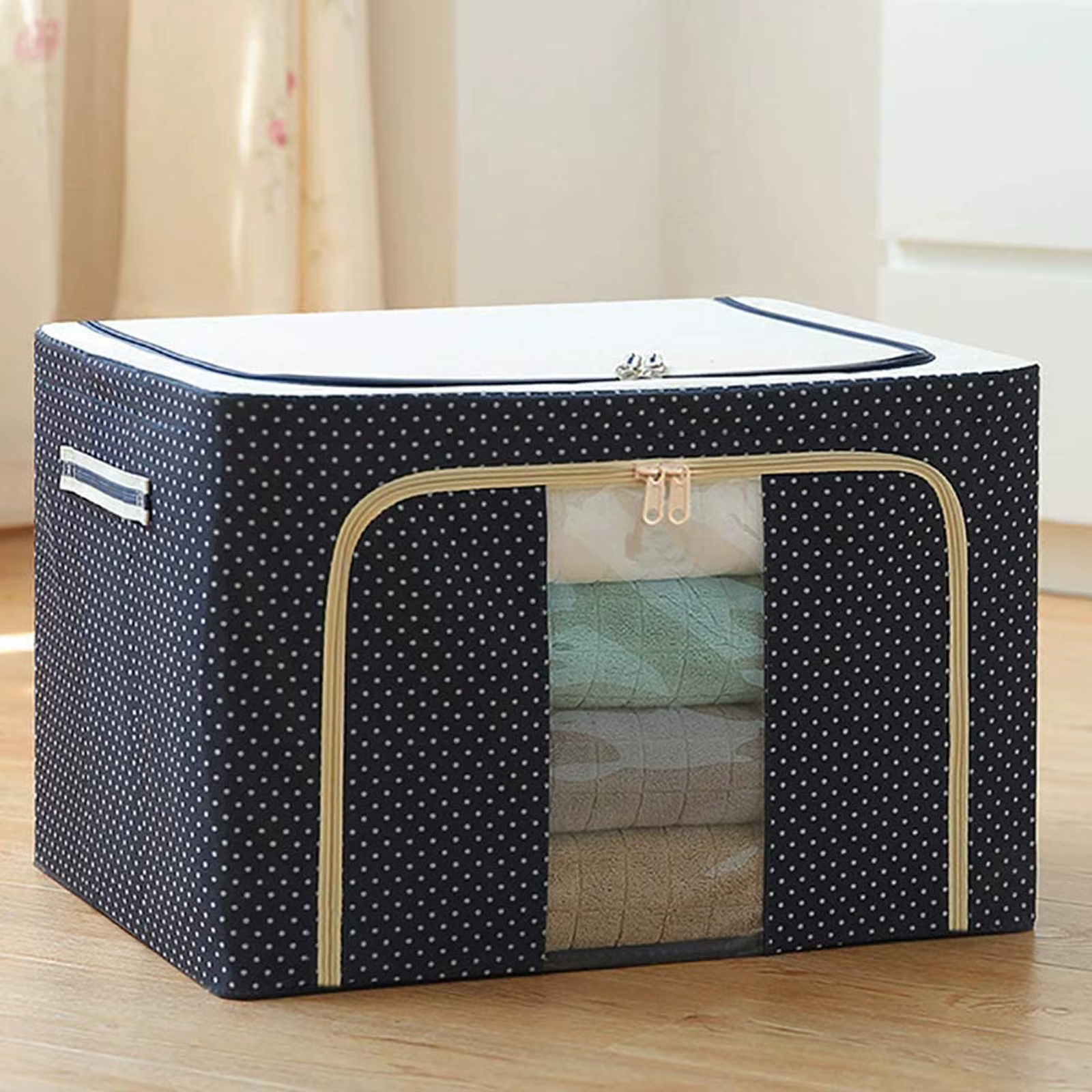 Sac de rangement empilable avec cadre en métal, armoire avec fermeture éclair, couette, couverture, 