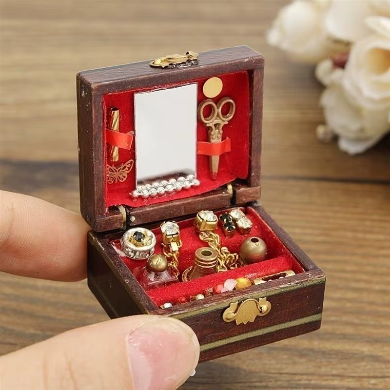 Boîte à bijoux miniature pour maison de poupée 1/12, accessoire de maison de poupée, décor de salle