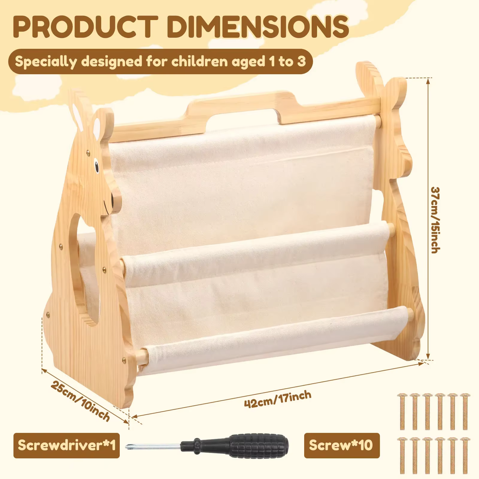 Étagère à livres pour enfants en bois Montessori avec poignée de transport, étagère de rangement pou