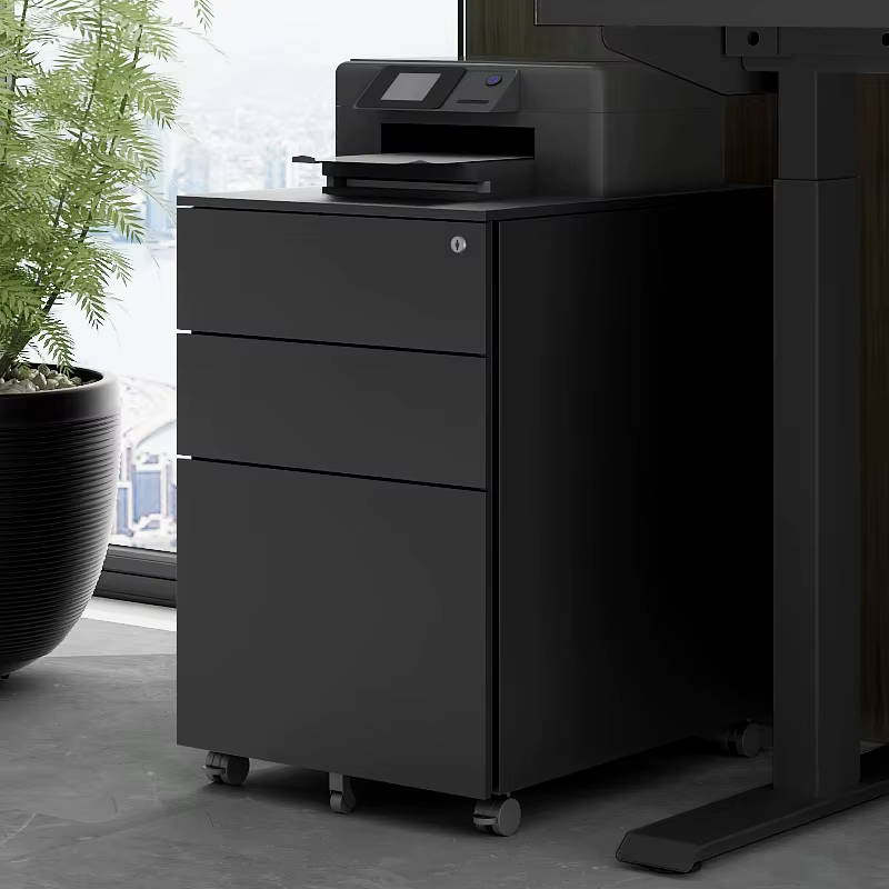 MELCabinet noir de bureau étroit avec des roues mobiles, fabricant de meubles, console de salle de c