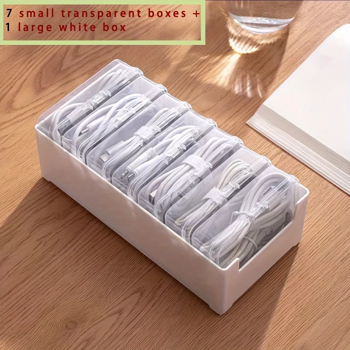 Boîte de rangement pour câbles avec 7 petits compartiments, organisateur de câbles de bureau pour bu