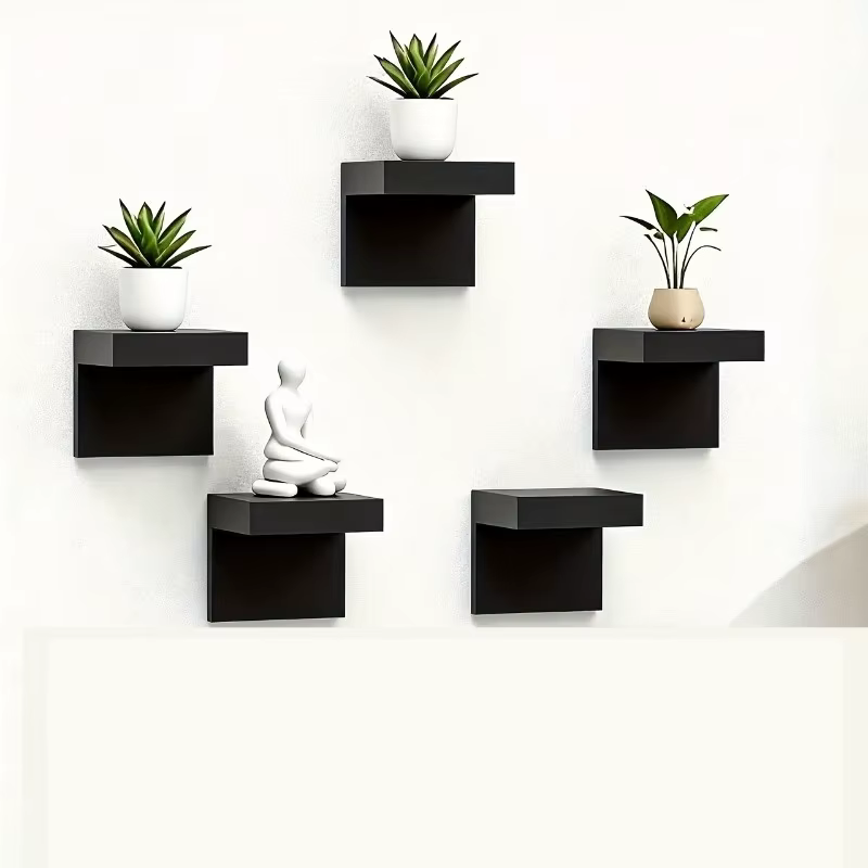 5 étagères flottantes murales noires - Petits présentoirs de 2 pouces pour le rangement et la décora