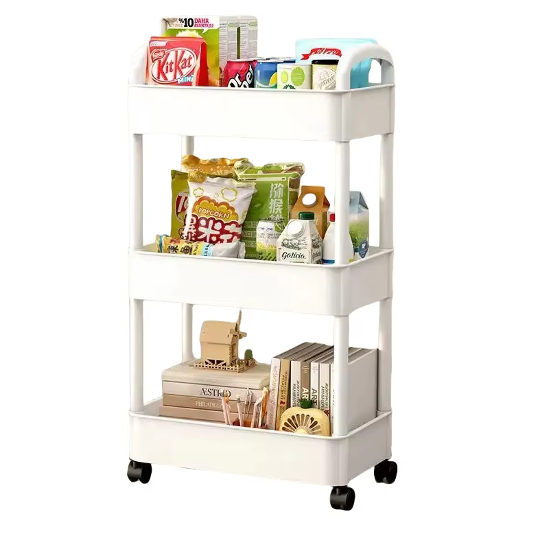 Support de rangement à 3 niveaux en plastique, petit chariot multifonctionnel, chariot de rangement 