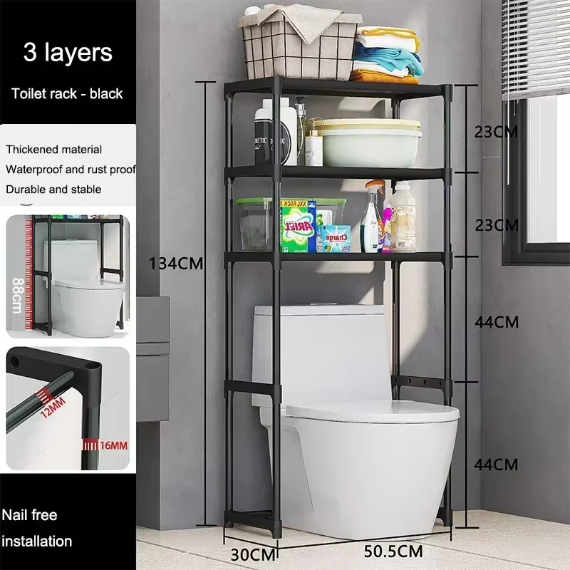 Étagère de rangement multicouche pour toilettes, support debout peu encombrant, sans perforation, gr