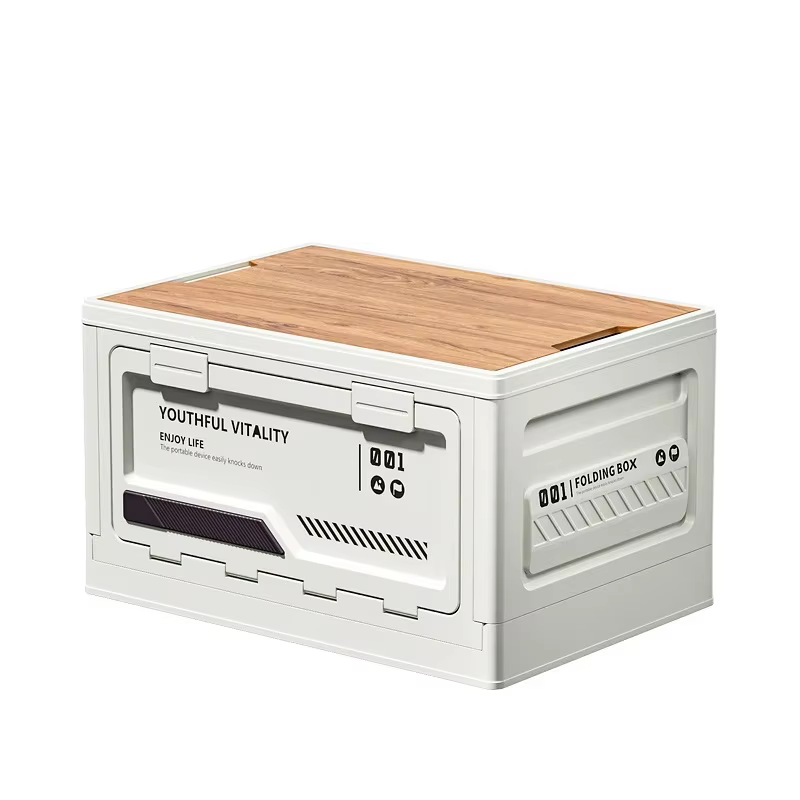 Boîte de rangement pliable avec couvercle en bois, organisateur de coffre de voiture, boîte multifon