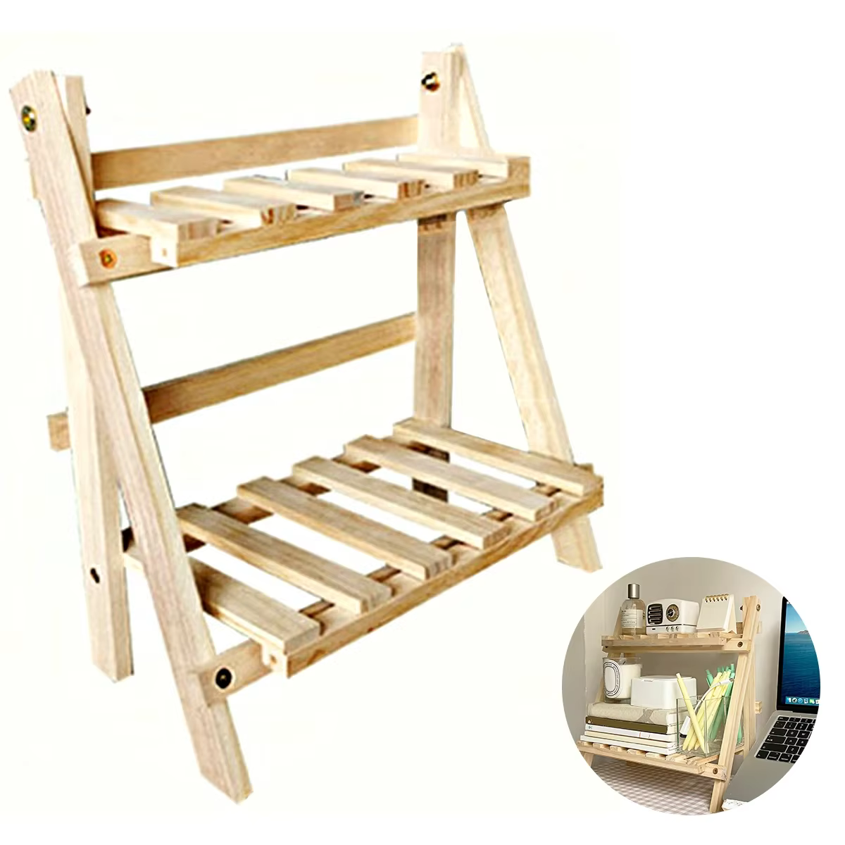 Support de rangement de bureau en bois, étagère de rangement de bureau à 2 niveaux, organisateur de