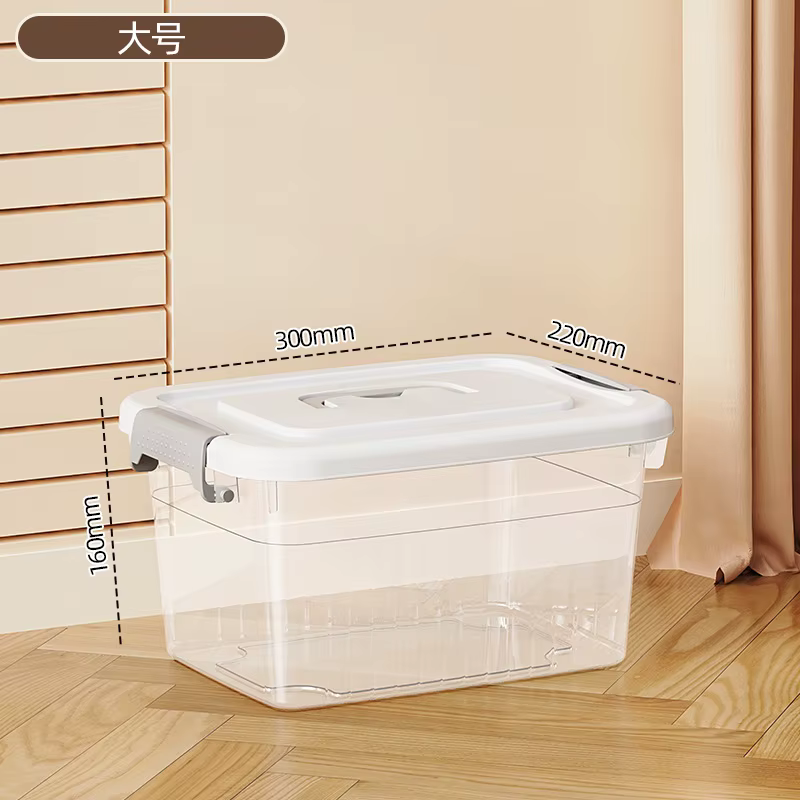 Boîte de rangement avec couvercle, organisateur empilable semi-transparent avec poignée, bac de rang